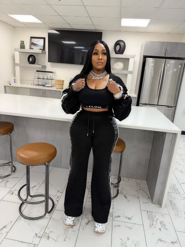 Urban Essence Stripe 2pc Sweatsuit- Black