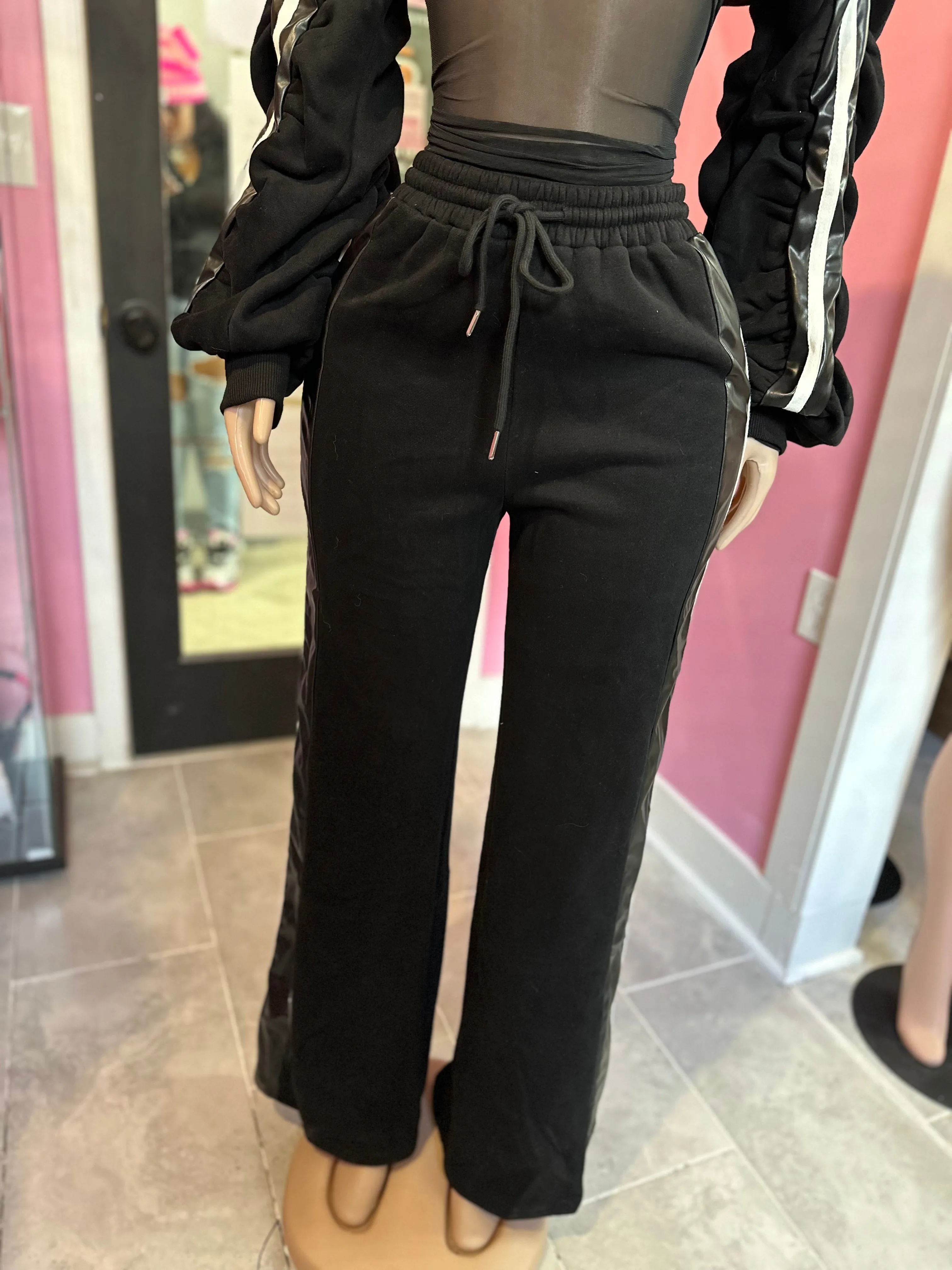 Urban Essence Stripe 2pc Sweatsuit- Black