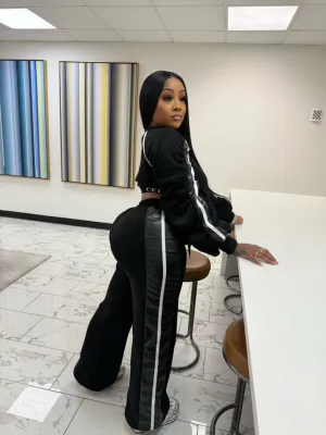 Urban Essence Stripe 2pc Sweatsuit- Black
