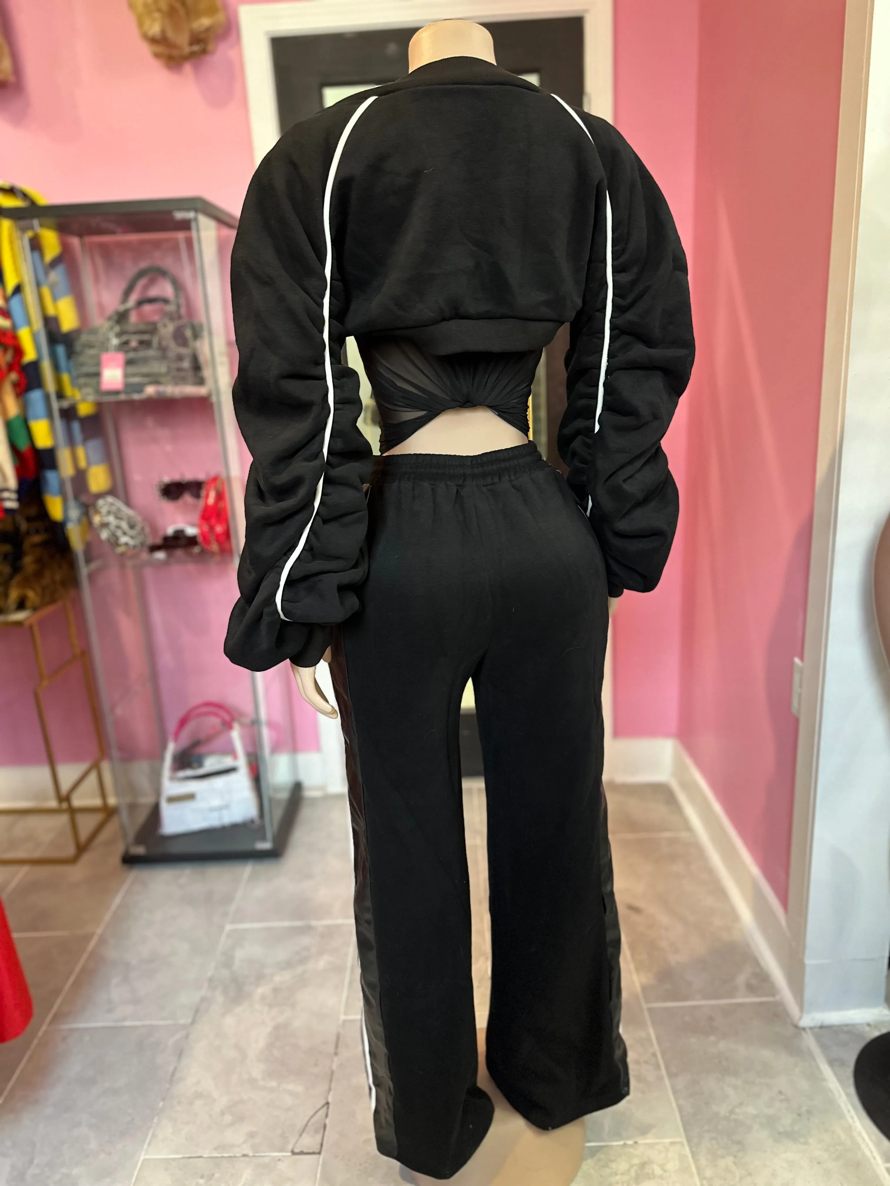 Urban Essence Stripe 2pc Sweatsuit- Black