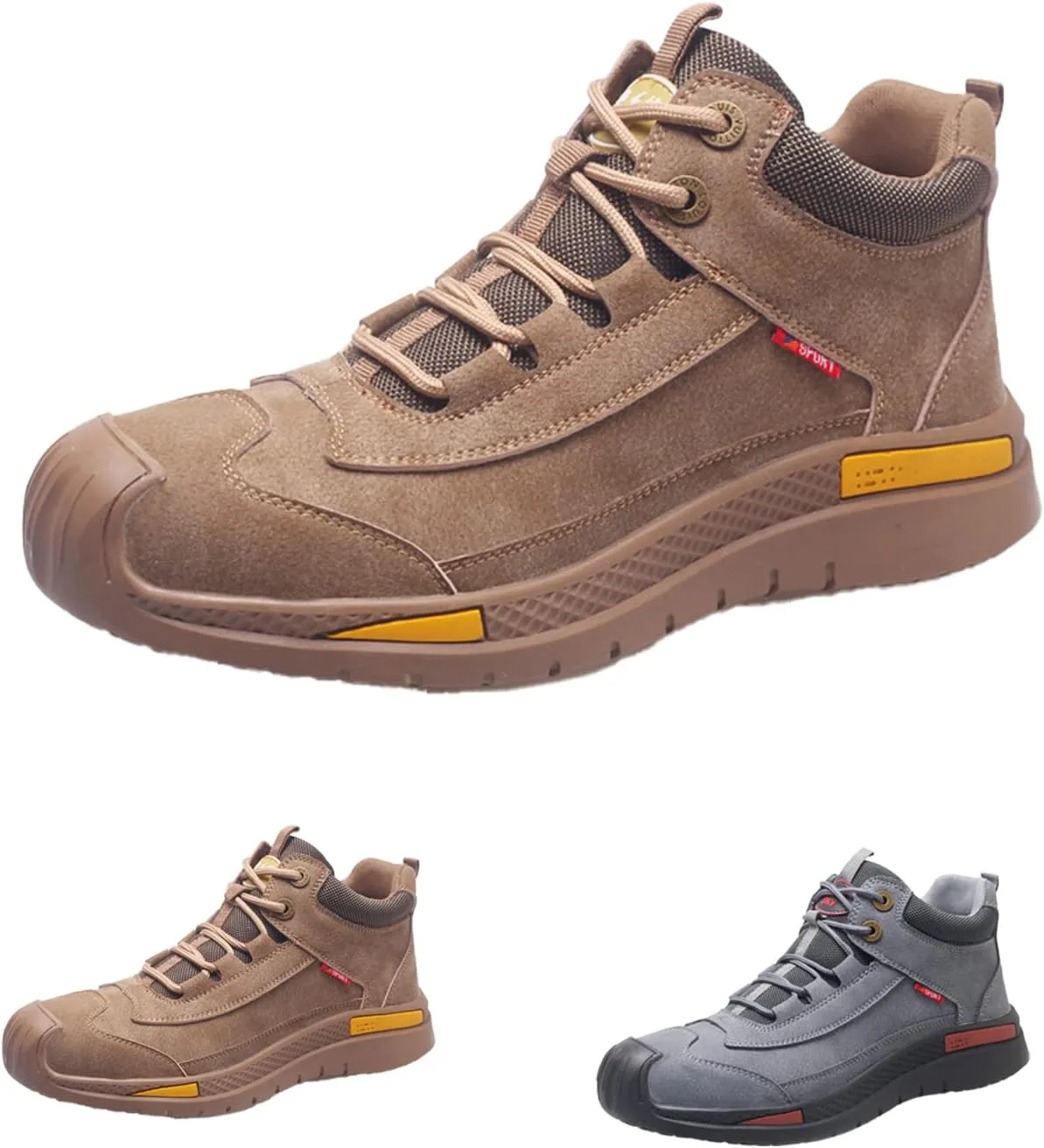 WENOREG Men's Suede Waterproof Hiking Sneakers Outdoor Non-Slip Safety Work Boots Wear-Resistant Steel Toe Sport Shoes for Traing Driving