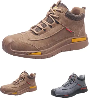 WENOREG Men's Suede Waterproof Hiking Sneakers Outdoor Non-Slip Safety Work Boots Wear-Resistant Steel Toe Sport Shoes for Traing Driving